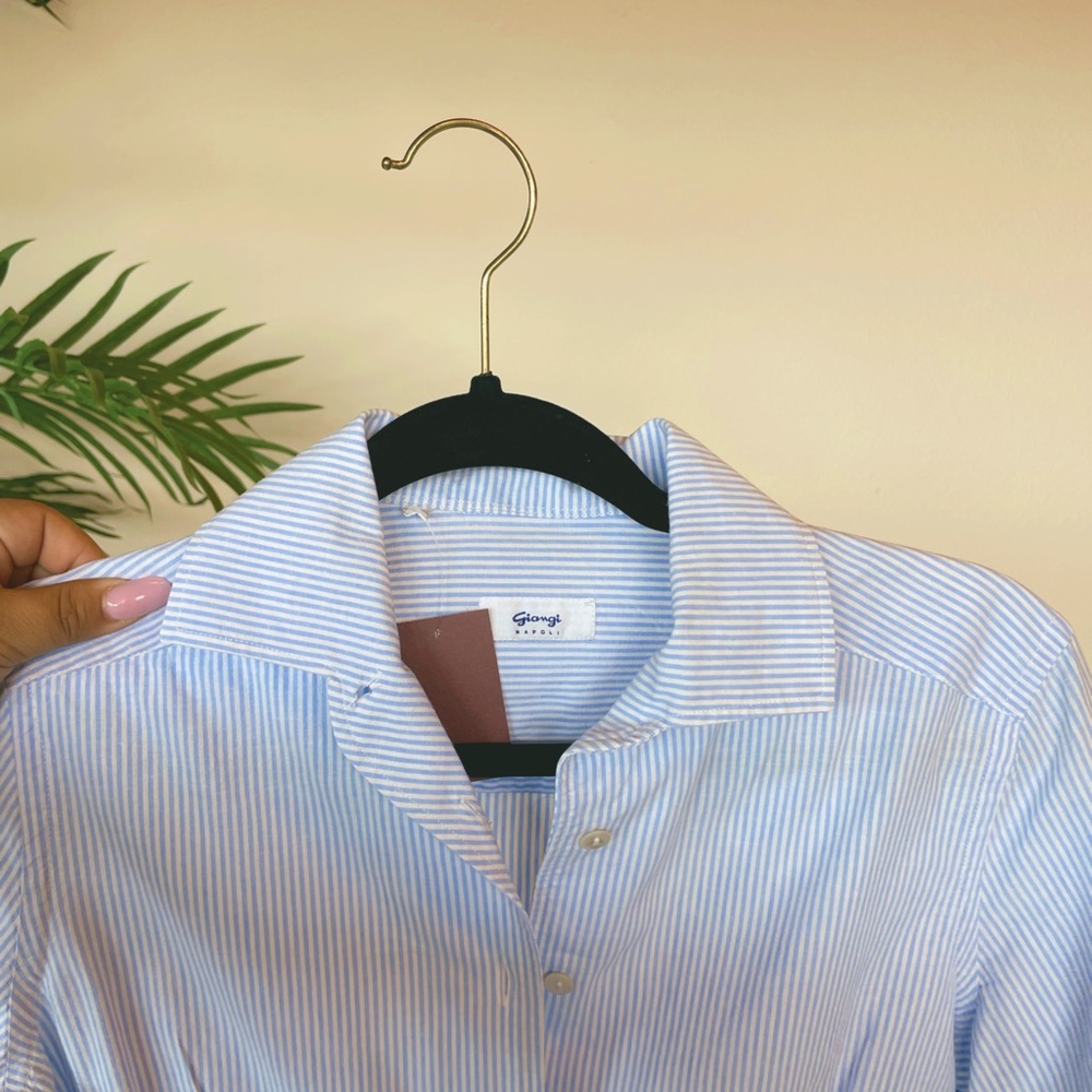 Italian Designer Giangi Napoli Women’s Light Blue Pinstripe Shirt